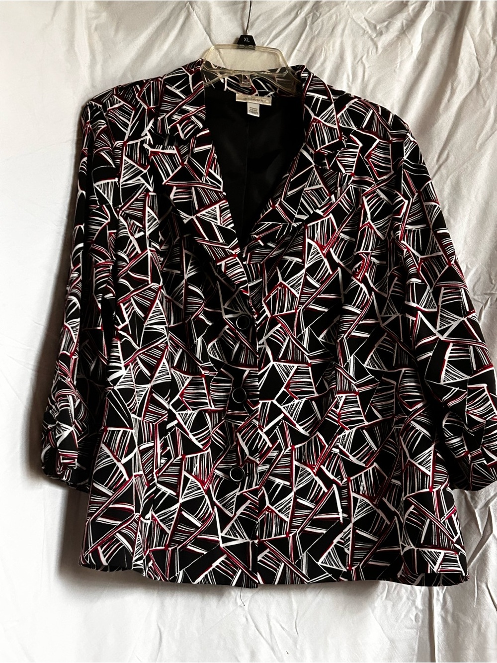 Dress Barn Black Blazer with White & Red Geometric Pattern